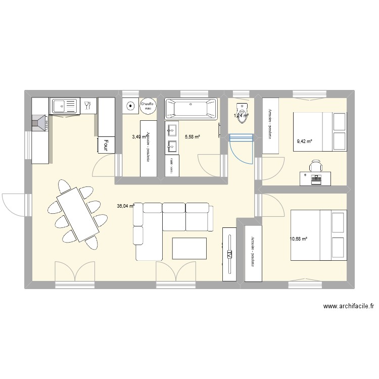 Maison St Rustice. Plan de 6 pièces et 66 m2