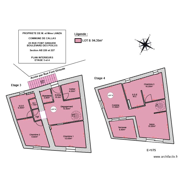 CALLAS (R+3 et 4). Plan de 12 pièces et 102 m2