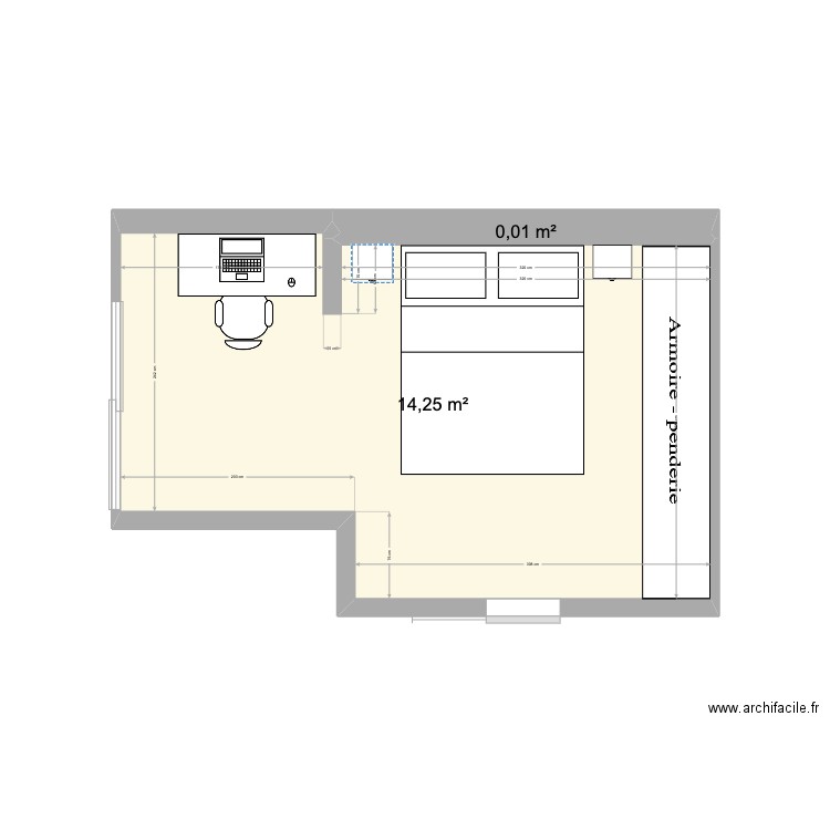 Ch 4 rivière - meublée. Plan de 2 pièces et 14 m2