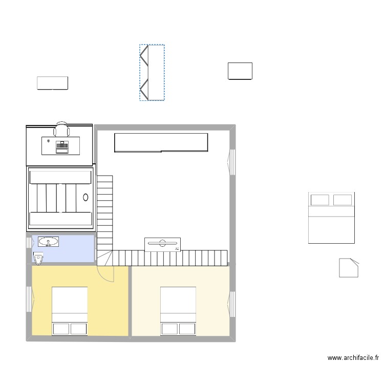 3 Pièces. Plan de 3 pièces et 23 m2