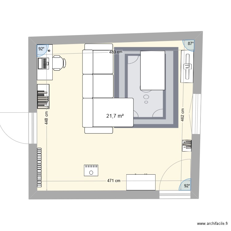 Salon Thurelle 2. Plan de 1 pièce et 22 m2