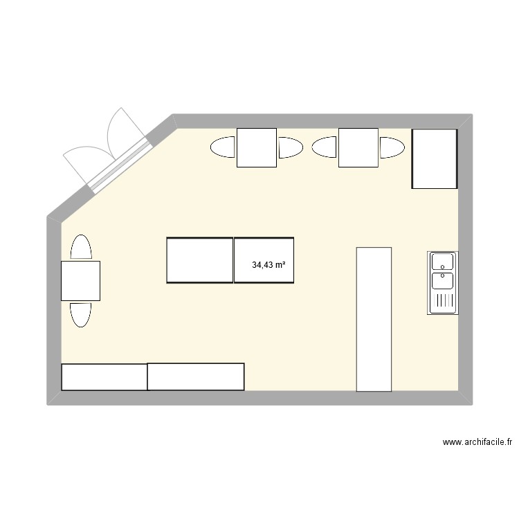 Cabinet. Plan de 1 pièce et 34 m2