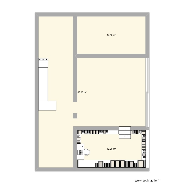 Plan au sol plan ombres-chinoises. Plan de 3 pièces et 73 m2