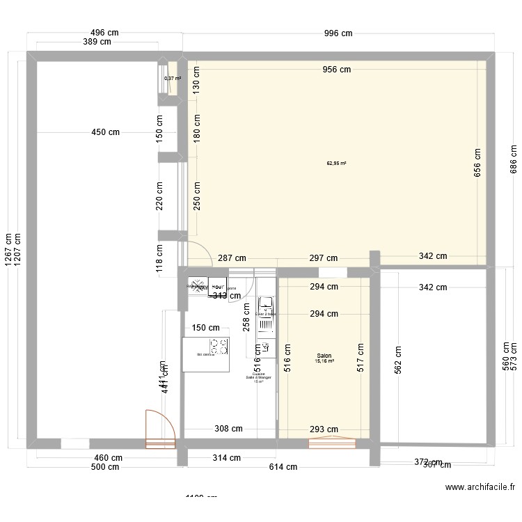 Plan Projet 1. Plan de 3 pièces et 78 m2