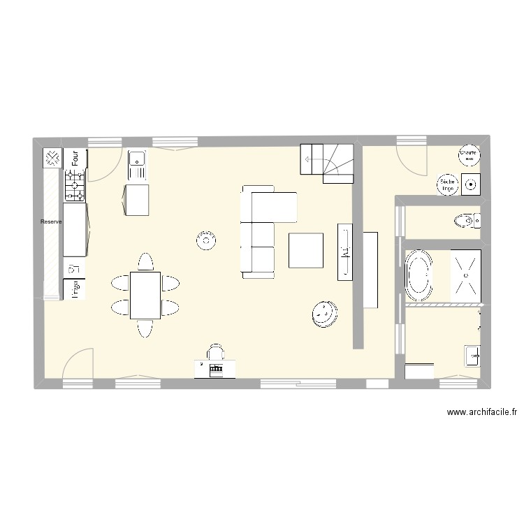 Avillons rdc. Plan de 3 pièces et 66 m2