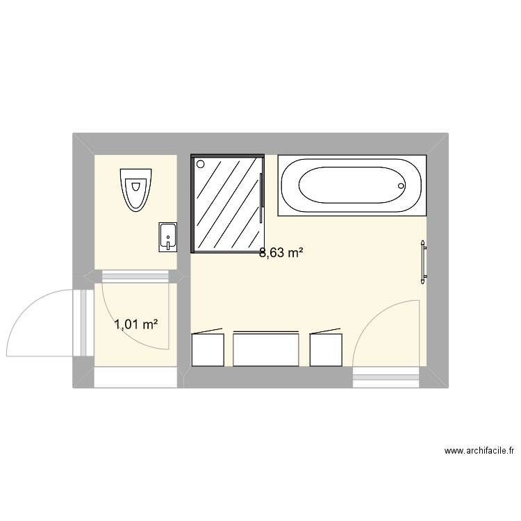 SdB2. Plan de 2 pièces et 10 m2