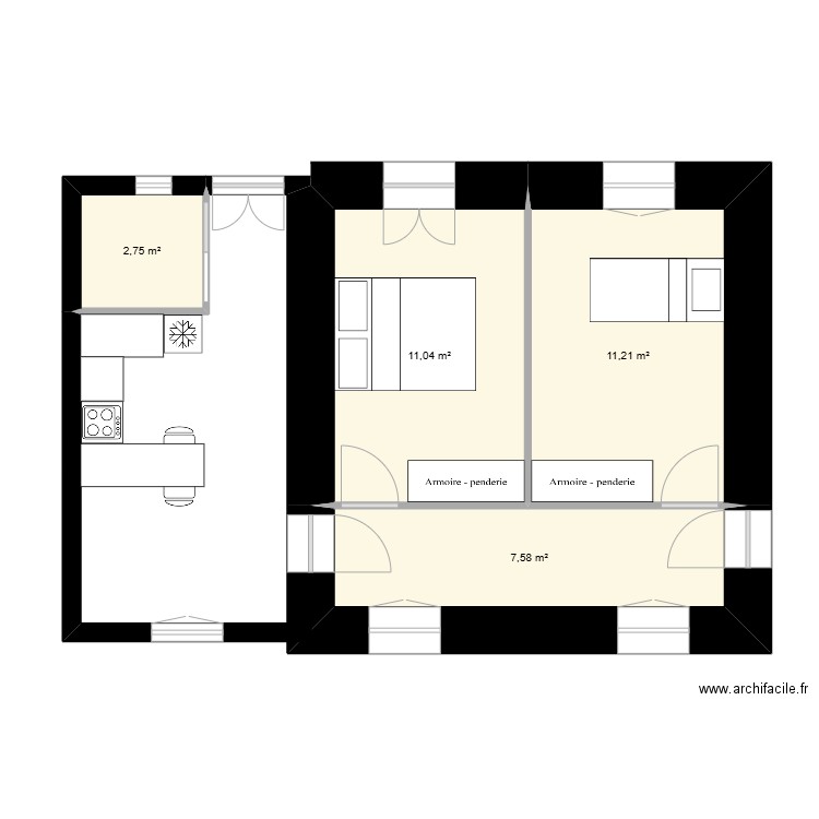 loubic. Plan de 4 pièces et 33 m2