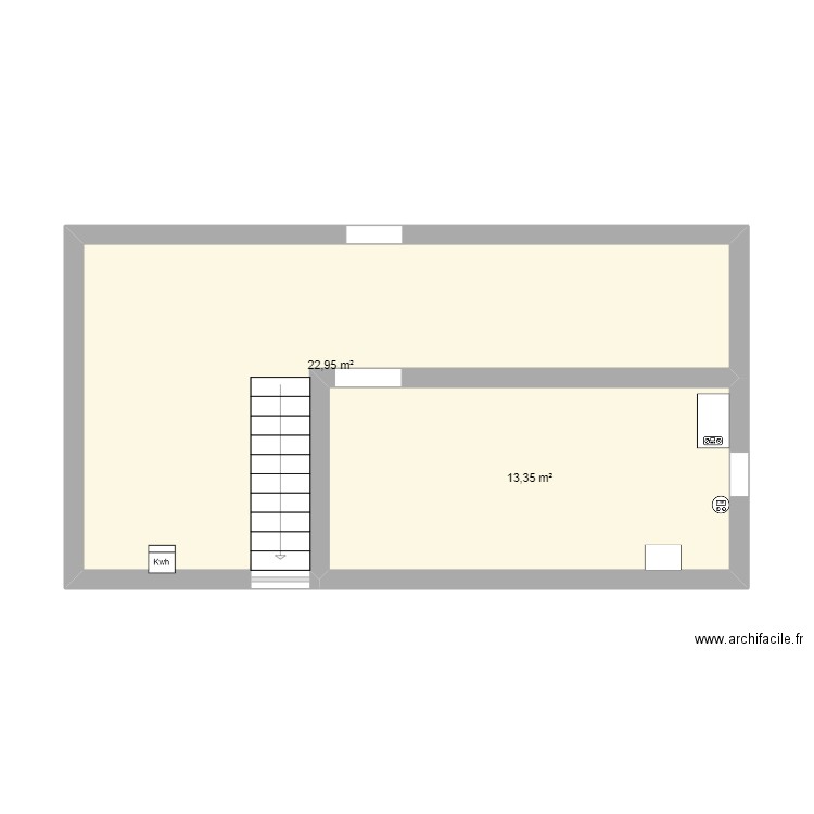 cave. Plan de 2 pièces et 36 m2