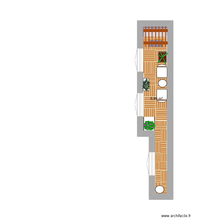 Balcon fini. Plan de 1 pièce et 6 m2