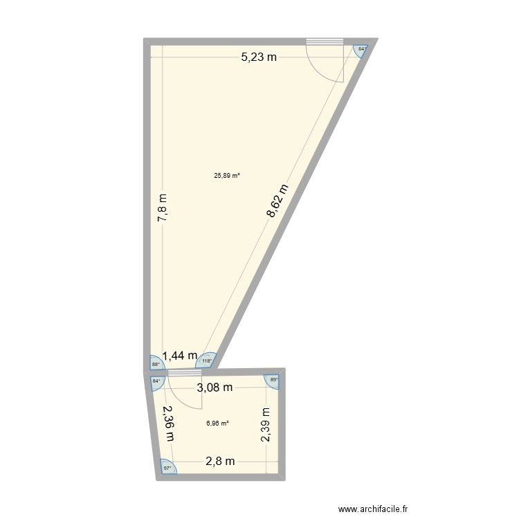 Dunkerqu. Plan de 2 pièces et 33 m2