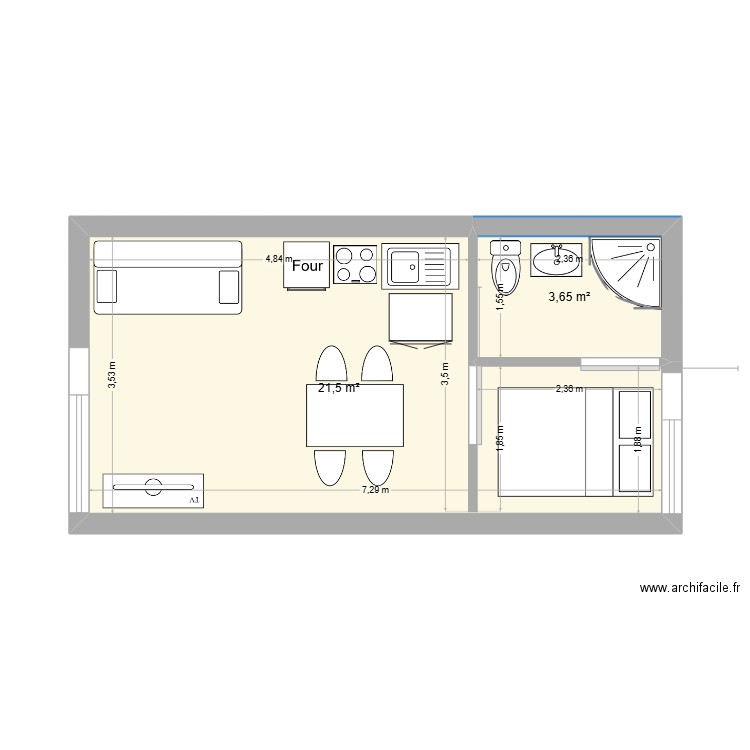 FLO-1. Plan de 2 pièces et 25 m2