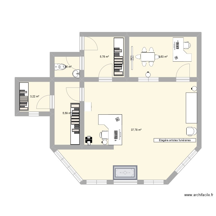 Plan Pompes funebres melanger. Plan de 6 pièces et 64 m2