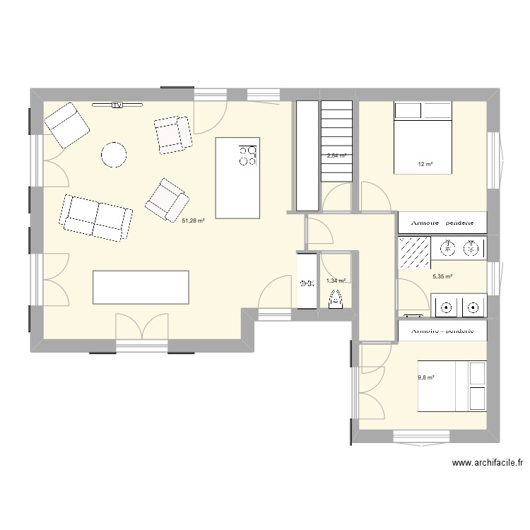 Grand Village RdC. Plan de 6 pièces et 82 m2