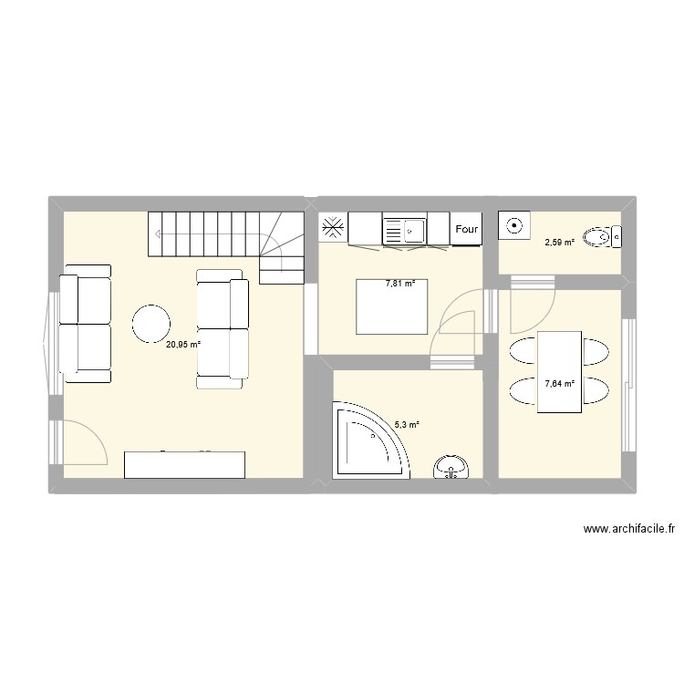 travaux extension 3. Plan de 5 pièces et 44 m2