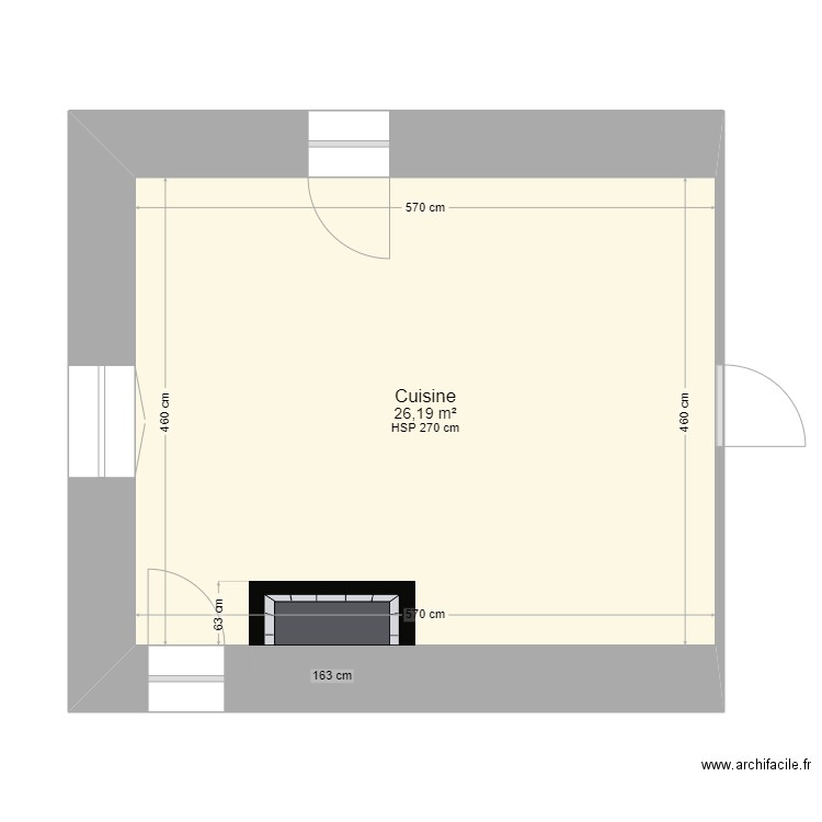 Cuisine Bologne. Plan de 1 pièce et 26 m2