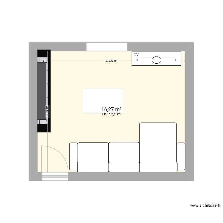 Salon. Plan de 1 pièce et 16 m2