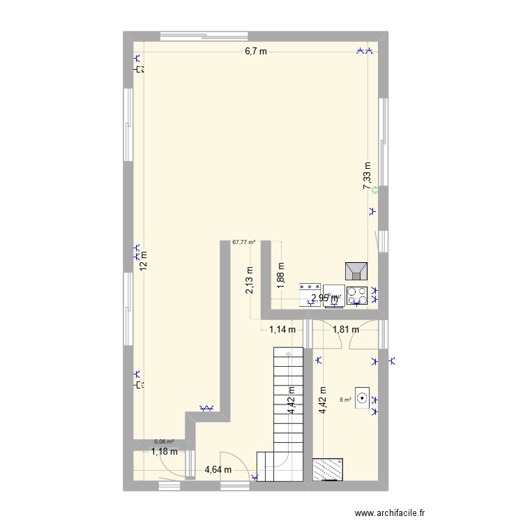 Maison Champlon. Plan de 3 pièces et 78 m2