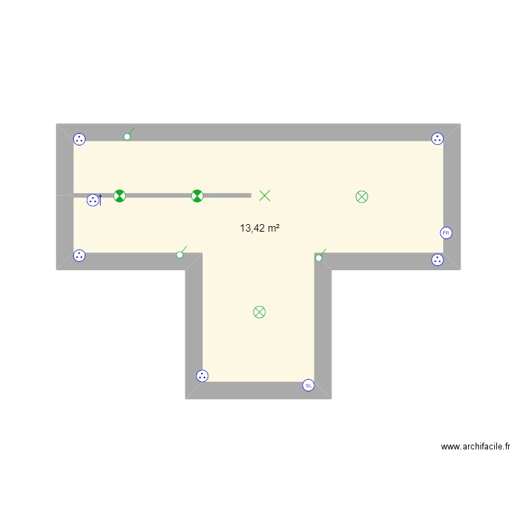 cuisine. Plan de 1 pièce et 13 m2