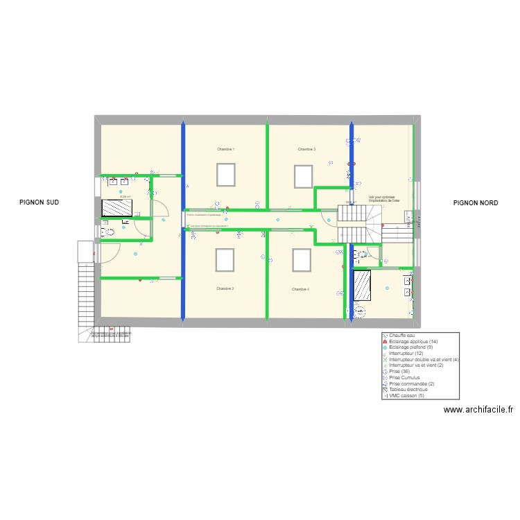 Plan implantation R+1 sans cote. Plan de 13 pièces et 151 m2