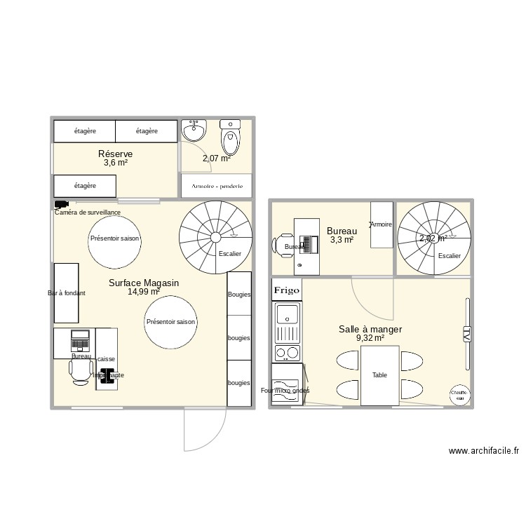 magasin projet. Plan de 6 pièces et 35 m2