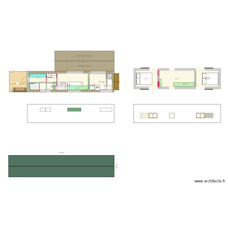 Projet Tiny ébauche 1 finie. Plan de 7 pièces et 37 m2