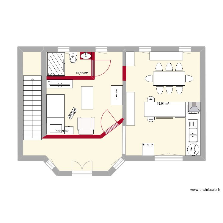 maison 2. Plan de 3 pièces et 45 m2