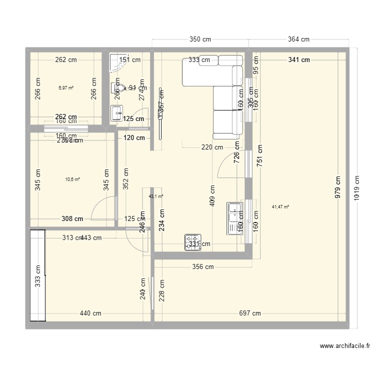 plan fais2. Plan de 5 pièces et 106 m2