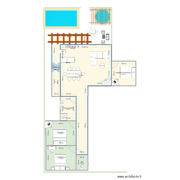 PLAN PROJET V1. Plan de 7 pièces et 104 m2