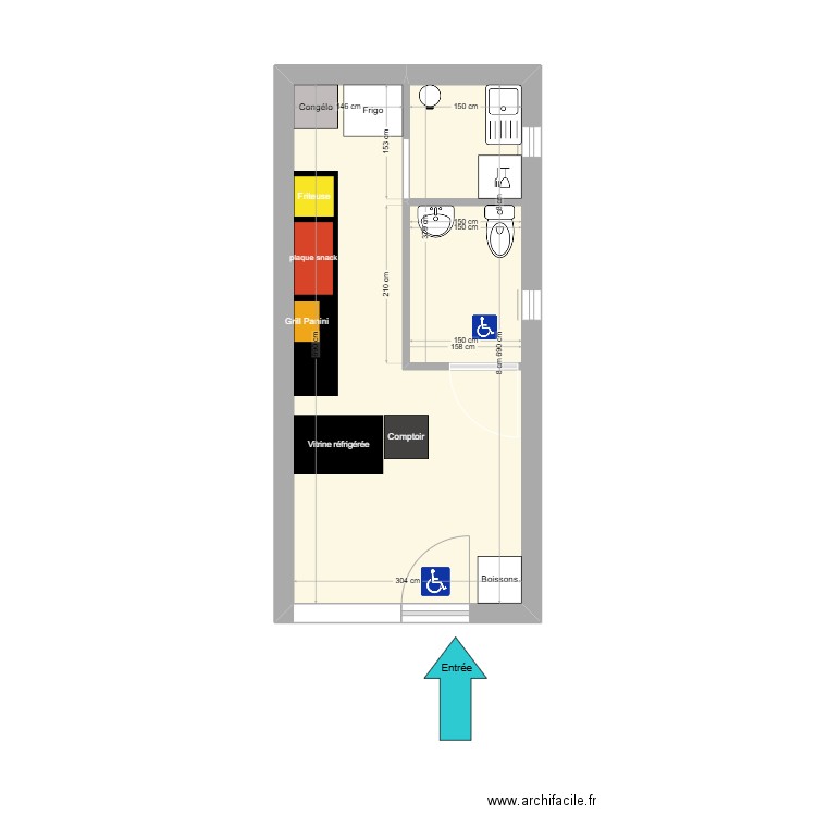 plan resto Aziz. Plan de 1 pièce et 20 m2