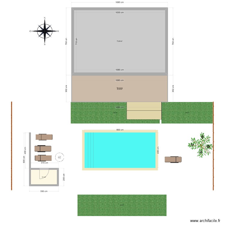 Piscine pool house 20m2. Plan de 3 pièces et 111 m2