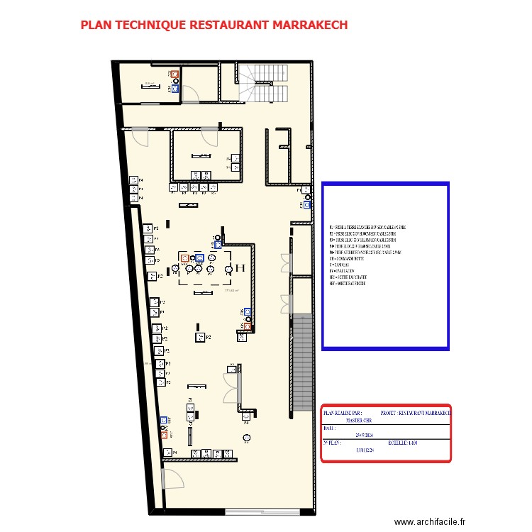 PLAN TECHNIQUE  RESTAURANT MARRAKECH. Plan de 5 pièces et 193 m2