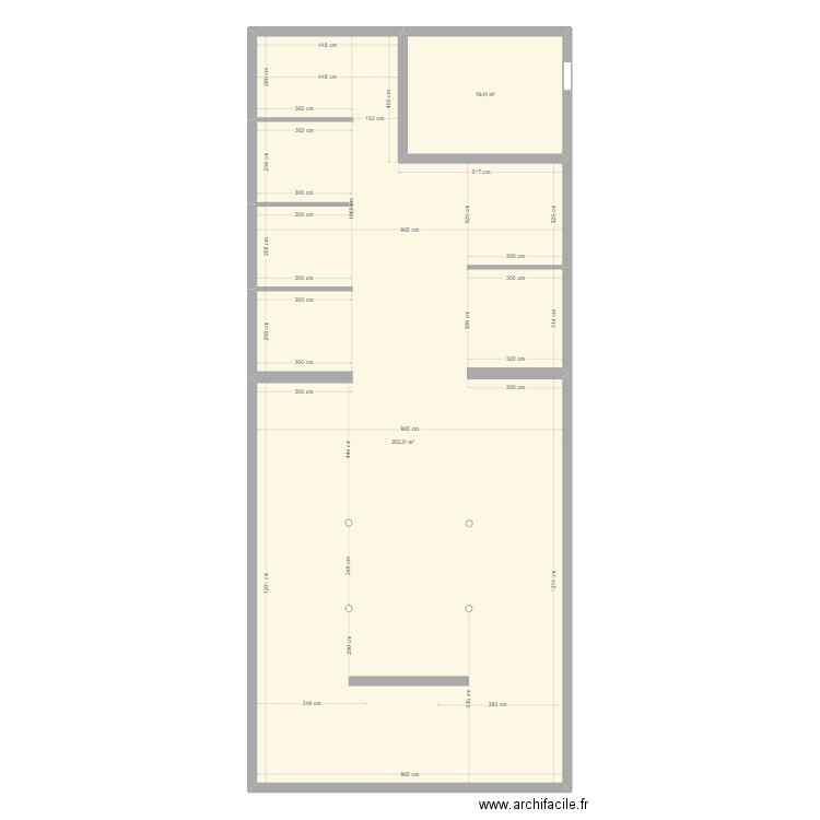 Nouveau local. Plan de 2 pièces et 222 m2