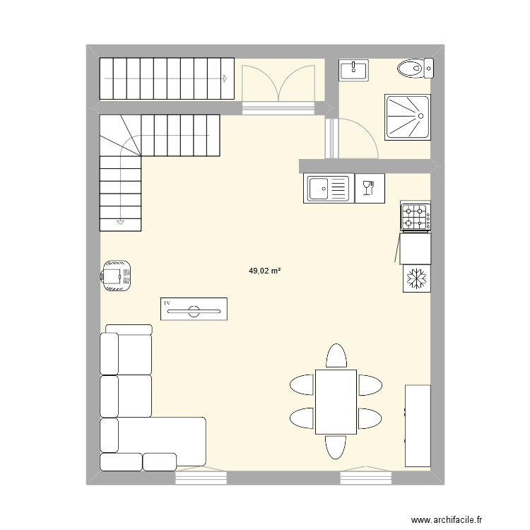 Séjour au 1er étage1. Plan de 1 pièce et 49 m2