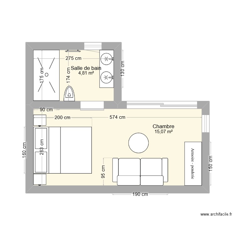 DEPENDANCE 2. Plan de 2 pièces et 20 m2