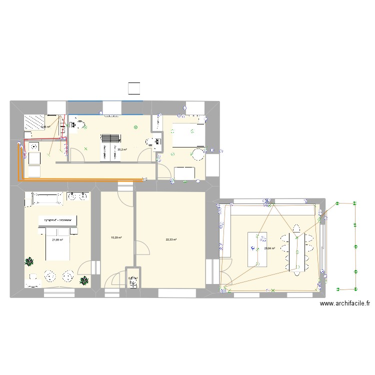 Longère - V1.3. Plan de 7 pièces et 124 m2