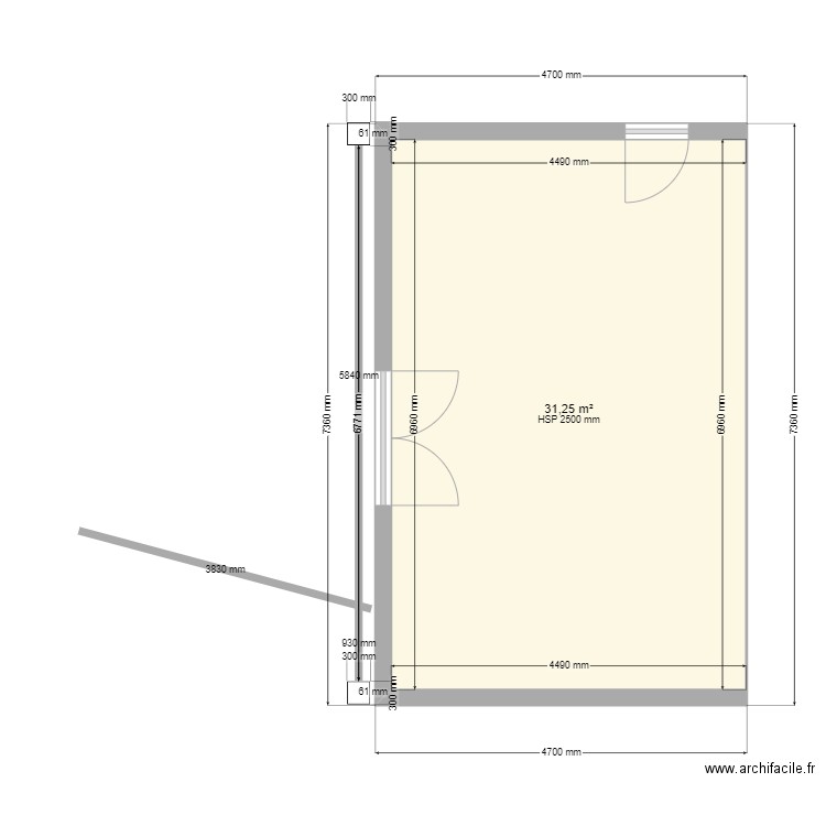 PLAN EXE. Plan de 1 pièce et 31 m2