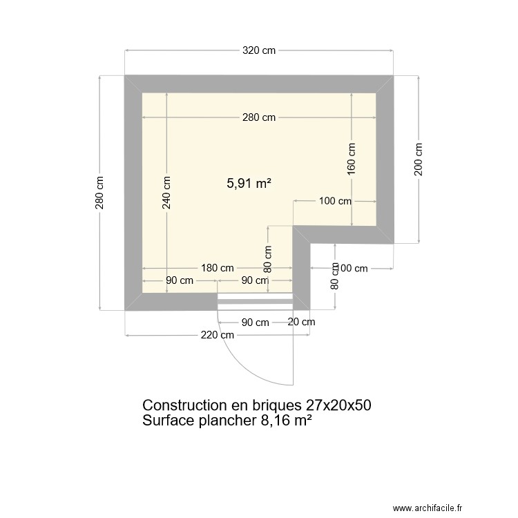 Plan de masse abri de jardin. Plan de 1 pièce et 6 m2