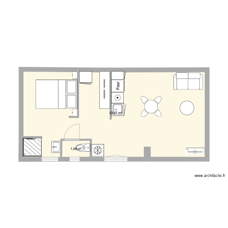 projet 2025 KEVIN . Plan de 3 pièces et 39 m2