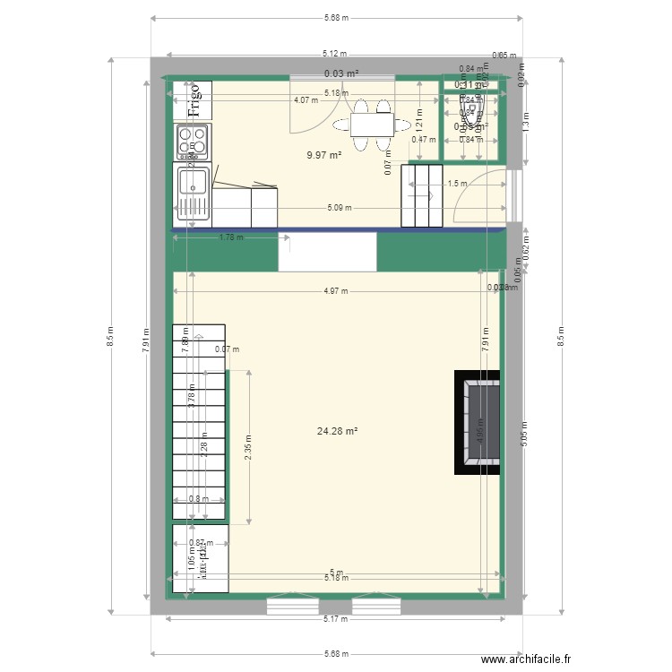 colin rdc. Plan de 5 pièces et 35 m2