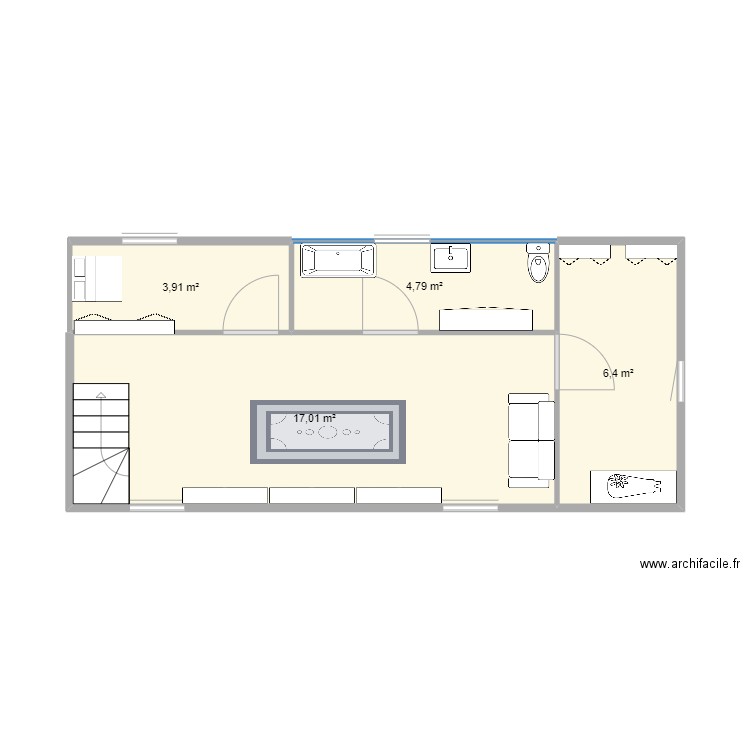 Etage . Plan de 4 pièces et 32 m2