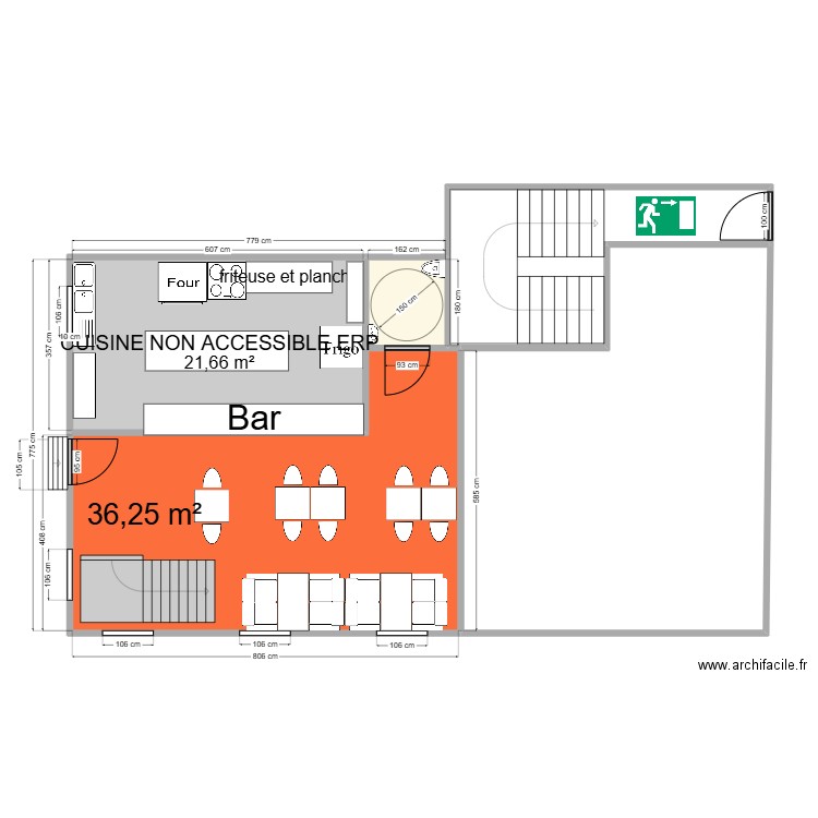 RDC APRES TRAVAUX. Plan de 5 pièces et 119 m2