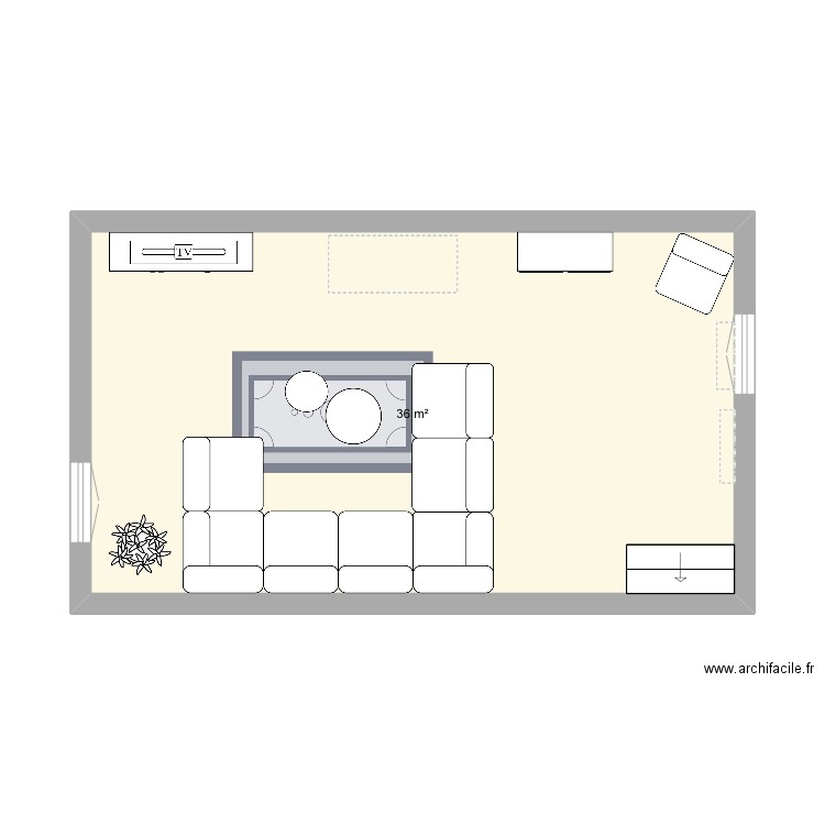 Salon. Plan de 1 pièce et 36 m2