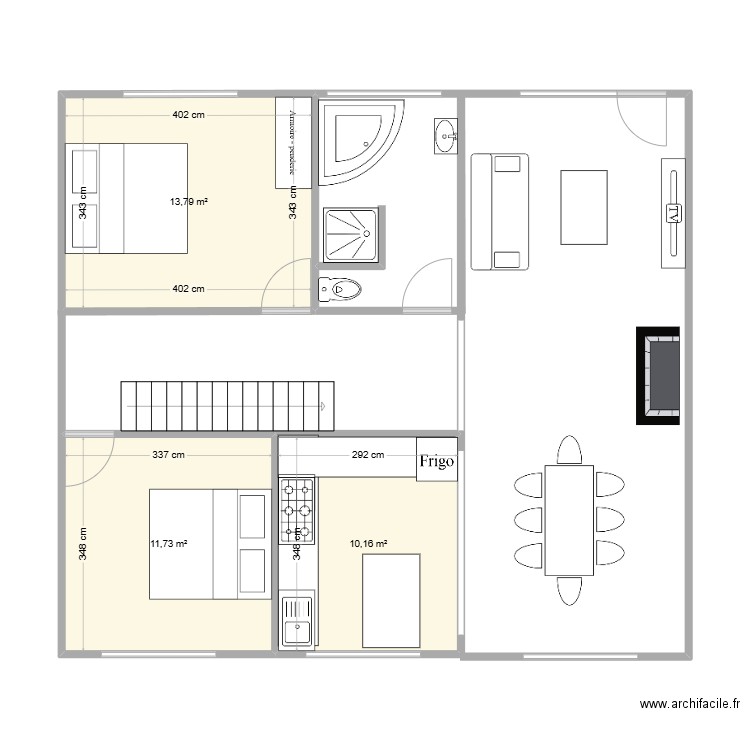 plan 1er etage. Plan de 3 pièces et 36 m2