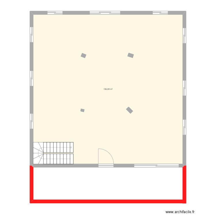 RDC. Plan de 1 pièce et 137 m2