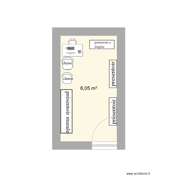 espace de vente. Plan de 1 pièce et 6 m2