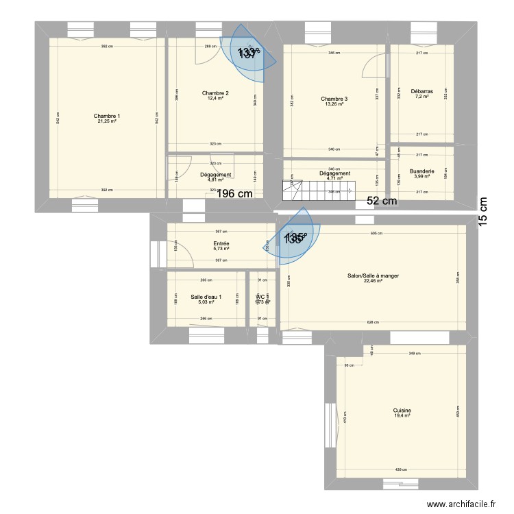 Plan initial Carbon blanc Impot. Plan de 18 pièces et 165 m2