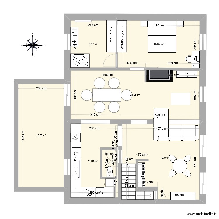 Etage 1 Val Sol2. Plan de 8 pièces et 104 m2