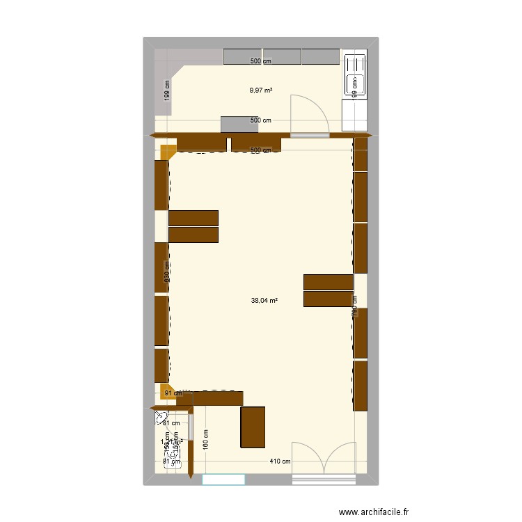 cave. Plan de 3 pièces et 49 m2