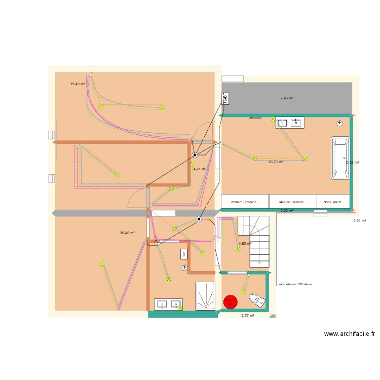 étage sonnac éclairage livre. Plan de 10 pièces et 99 m2