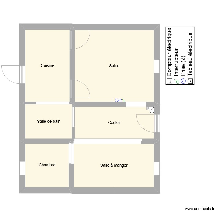 RDC. Plan de 6 pièces et 37 m2